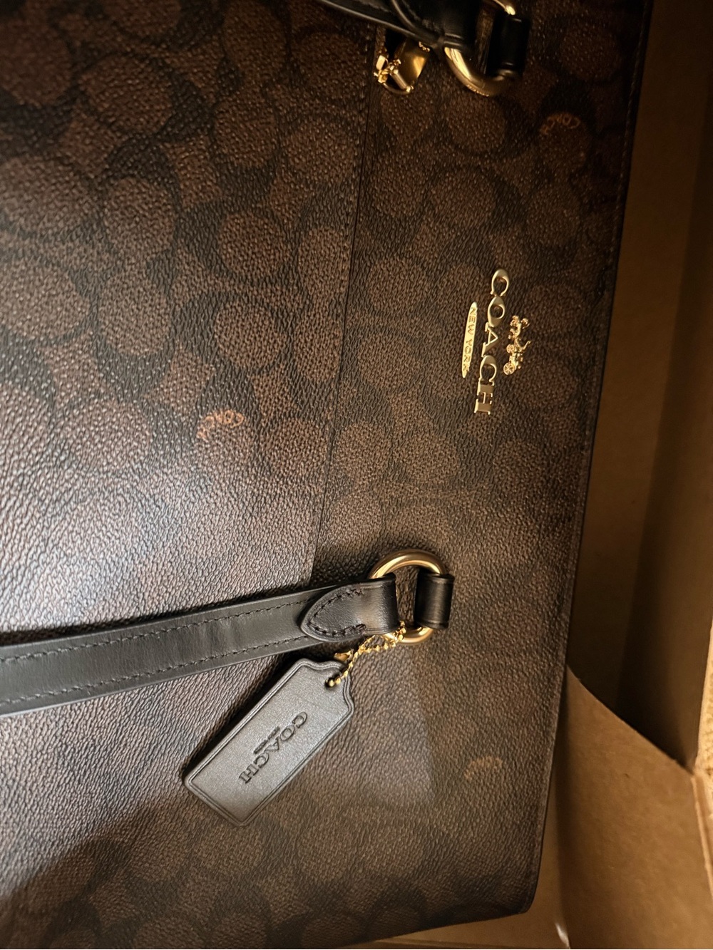 Coach Dark Brown Signature Canvas Tote with Black Leather Trim - Picture 5 of 8